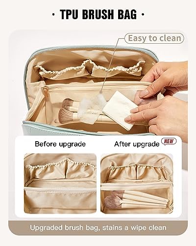 EACHY Travel Makeup Bag,Large Capacity Cosmetic Bags for Women,Waterproof Portable Pouch Open Flat Toiletry Bag Make up Organizer with Divider and Handle