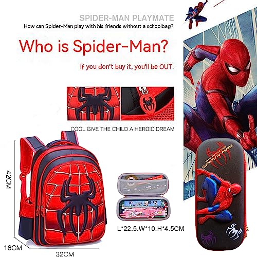 3D Marvel Heroes School Bag, Large School Bags for Boys High-Capacity and Waterproof With Stationery Box Kids School Bag.Spider Man Backpack School Bag for Boys Girls 6-12 Year Old