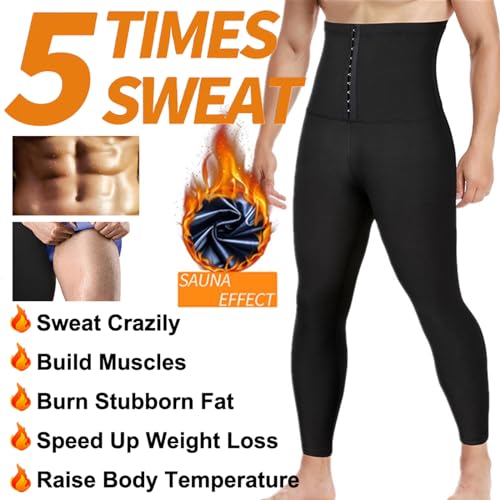 Men's Sauna Sweat Pants, High Waist Compression Leggings, Tummy Control Slimming Waist Trainer