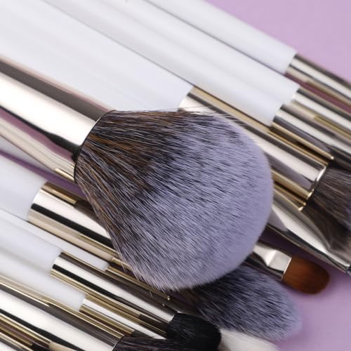 MAK Shiny Makeup Brushes 24 Pcs Set with Leather Case, Multi Use with Natural and Synthetic Hair (24 Pcs + Large Leather Case Holder)