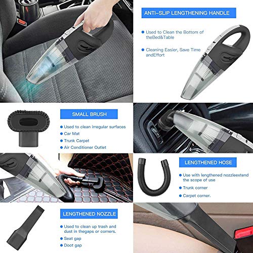 IDEA-TECH Car Vacuum Cleaner, 3.2KPa Strong Cyclone Suction, 12V 120W Rechargeable, for Pet Hair Car Home Cleaning, Black, 355*105*125mm/13.97*4.13*0.16in, F6001