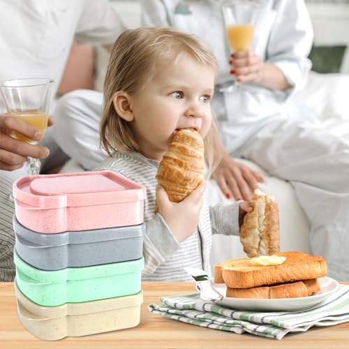 4Pcs Sandwich Containers for Lunch Boxes, Reusable Sandwich Box Container for Kids, Sandwich Holder Bread Container for Adults, BPA Free, Microwave & Dishwasher Safe, School, Office, Camping