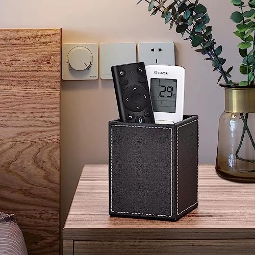 X spring PU Leather Square Pen Holder, Pencil Cups Desk Accessories Organizer, Office Stationery Supplies Organizer, Pens Organizer for Desk, Pencils Holder Cup for Office Supplies Organized (Black)