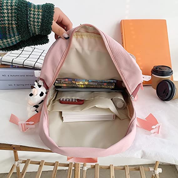 TOMVAES Backpack with Cute Pin Accessories Plush Pendant Kawaii School Backpack Cute Aesthetic Backpack large capacity high school backpack