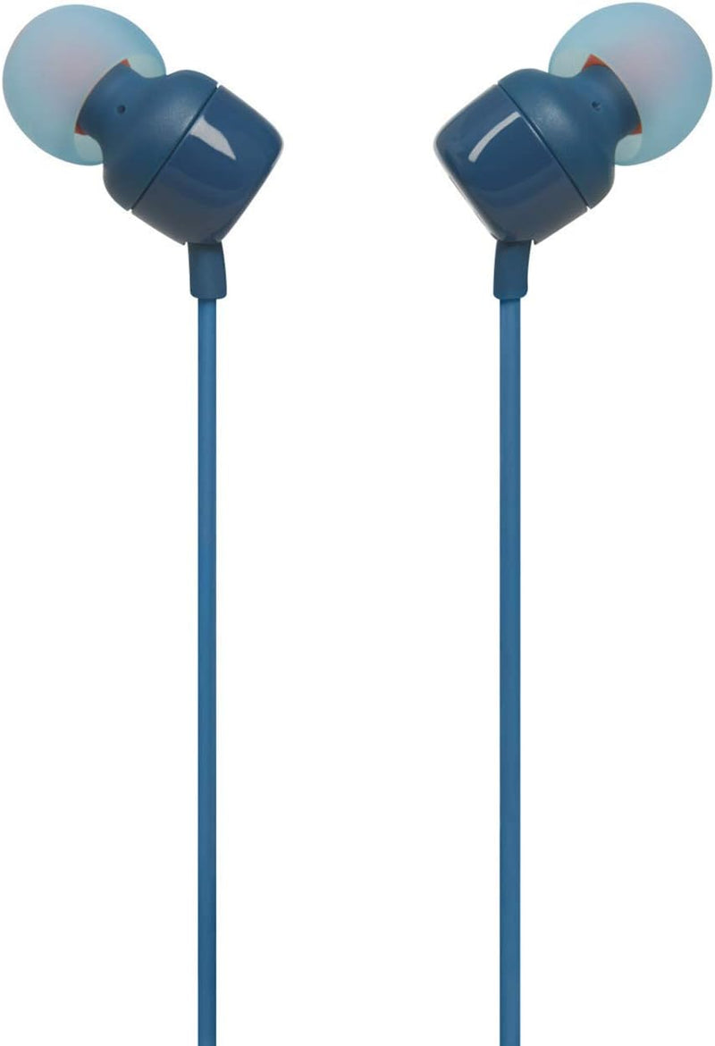 JBL Tune 110 Wired In-Ear Headphones, Deep and Powerful Pure Bass Sound, 1-Button Remote/Mic, Tangle-Free Flat Cable, Ultra Comfortable Fit - Black, JBLT110BLK