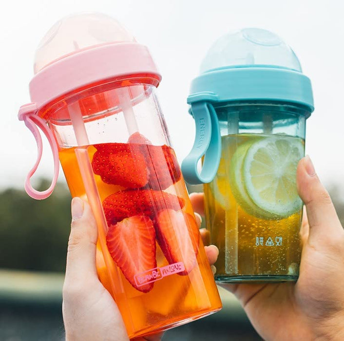 HALAYAYA Double Straw Water Cup Kids School Water Bottles Creative Water Cup One Cup of Two Different Drinks for Couple Outdoor Camping Travel 600ml (pink)