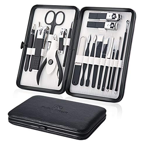 Keiby Citom Professional Nail Clipper Set - 18pcs Stainless Steel Manicure & Pedicure Kit with Case for Travel (Black)