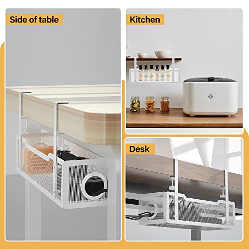 Cinati Under Desk Cable Management Tray White, Cable Management Under Desk No Drill, 15.7Cable Tray with Clamp for Desk Wire Management,Desk Cable Management Box for Office, Home - No Damage to Desk