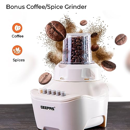 Geepas GSB5409 250W 2 in 1 Multifunctional Blender | Stainless Steel Blades, 4 Speed Control with Pulse | 1.5L Jar, Over Heat Protection| Ice Crusher, Chopper, Coffee Grinder & Smoothie Maker