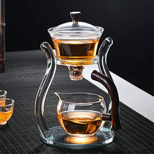 RORA Glass Teapot Set, Automatic Lazy Tea Set, Magnetic Rotating Kungfu Heat Resistant with 6 Tea Cups (Teapot with 6 Bowls)