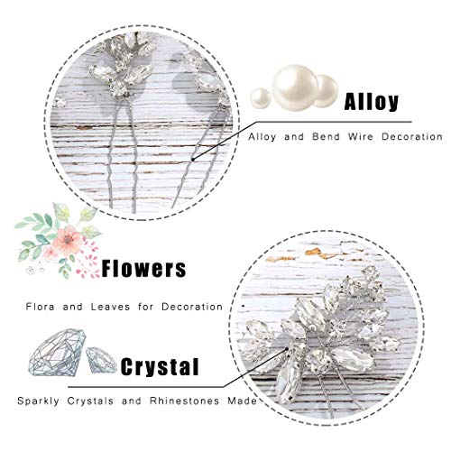 TERRIFI Crystal Bride Wedding Hair Pins Rhinstones Bridal Hair Accessories Head Piece for Women and Girls, Pack of 3,Silver