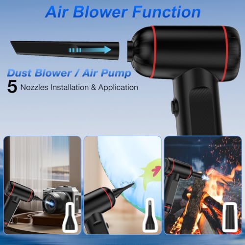 Fanisic Air Duster Vacuum Cleaner, Rechargeable 3 in 1 Cordless Mini Dust Blower/Pump, 3 Gear Portable Air Blower Car Vacuum Cleaner with LED Light & Multi-nozzles for Keyboard