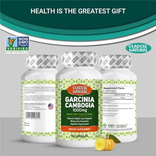 Oladole Natural Garcinia Cambogia - 1000mg (120 Capsules) | Supports Weight Management, Increase Energy Levels, Healthy Metabolism, Regulates Blood Sugar Level & Digestive Health | Non GMO Gluten Free
