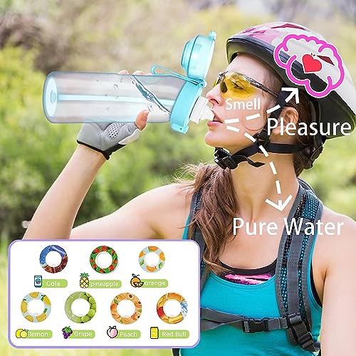 Pretocter Sports Air Water Bottle Set with 7 Flavor Pods Fruits Fragrance Water Cup Kids Water Bottle with Straw Drinking Bottle Travel Ice Bottle Outdoor Clear Water Bottle for Women Men 650ML-Blue