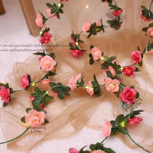 TERRIFI Flower Rose Vine Fairy String Lights, Battery Powered Artificial Rose Flower Garland with Lights for Valentine Day Wedding Birthday Party Bedroom Home Garden Decor, 2 Pack,50 LED