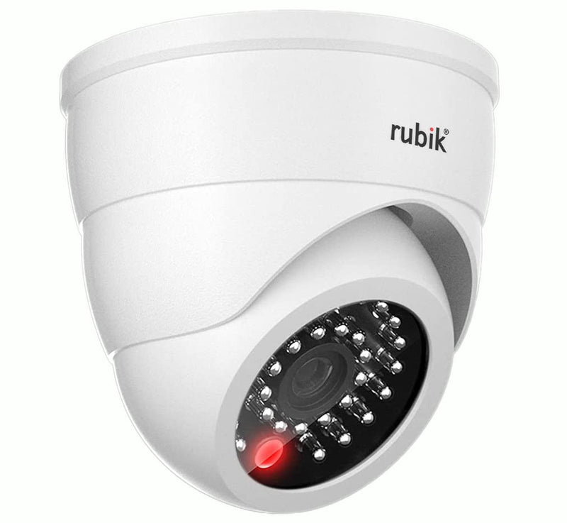 Rubik Dummy CCTV Camera with Flashing LED Light, Adjustable Fake Surveillance Camera Security Indoor Dome Camera with LED Light (White)