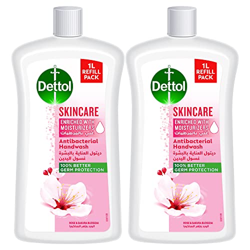 Dettol Skincare Liquid Handwash Refill, Rose & Sakura Blossom Scent, 1L x 2