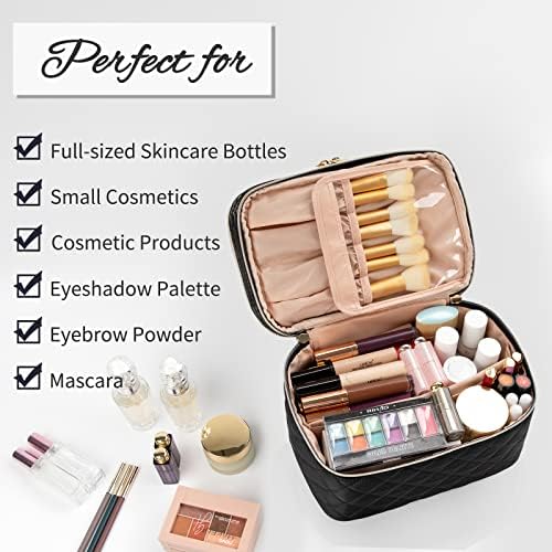 OCHEAL Makeup Bag, Portable Cosmetic Bag, Large Capacity Travel Makeup Case Organizer, Black Makeup Bags For Women Toiletry Bag for Girls Traveling With Handle and Divider