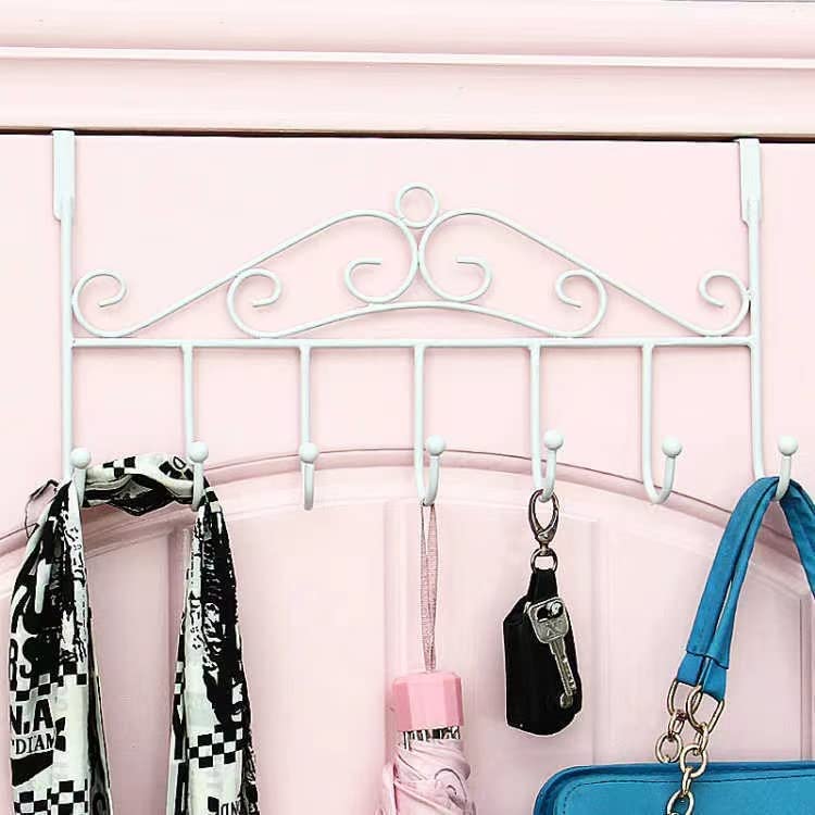 LENDIS Coat Rack, Over Door 7 Hook Rack - Decorative Organizer Hooks for Clothes, Coats, Hats, Belts, Towels - Door Hanger for Home or Office (White)