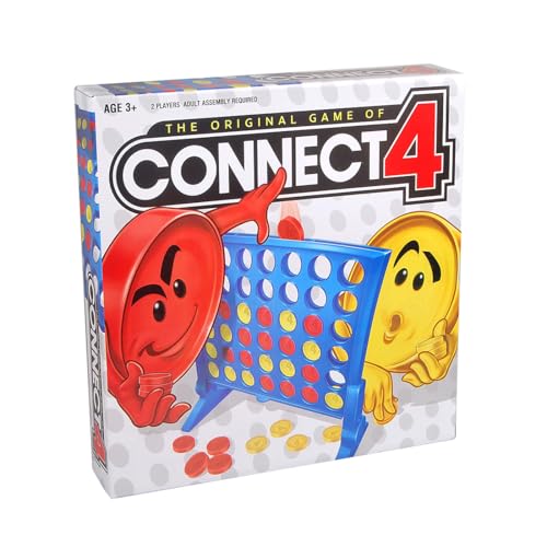 Connect 4 Strategy Board Game for Kids Ages 6 and Up, Classic Disc-Dropping Fun, Includes Grid, Legs, Slider Bar, 21 Red and 21 Yellow Discs, and Instructions, Perfect for Family Game Night