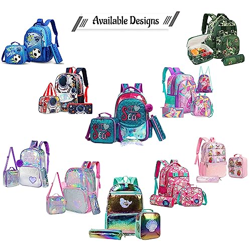Eazy Kids - 18" Set of 4 School Bag Lunch Bag Activity Bag & Pencil Case Unicorn-Pink