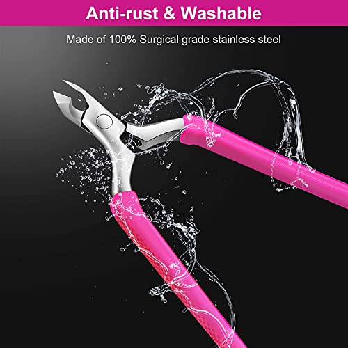 Azonee Professional Cuticle Trimmer Remover Tools, Non-slip Silicone Handle Stainless Steel Alicates Para Manicura Profesional for Dry Skin (Rose)