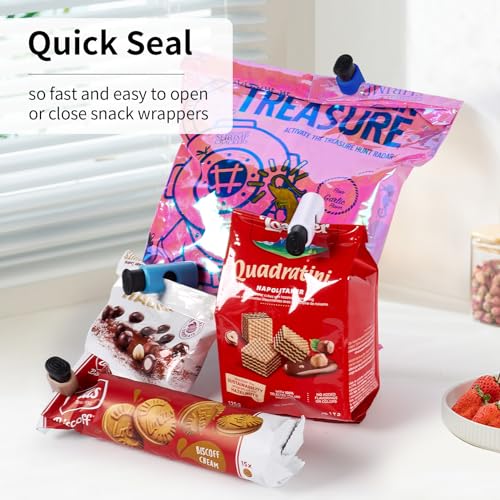 10 Pack Squeeze and Lock Bread Bag Clips, Bread Clips Resuable, Bag Clips for Food Storage, Sturdy Bread Cilp, Heavy Plastic, Handy Bag Cinch, Easy to Use with Bread Bag Closures, 10 Colors