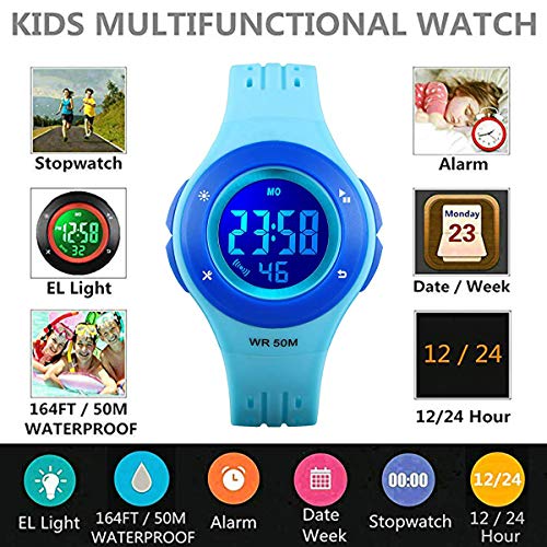 Boys Girls Digital Watches,Colorful LED 50M Waterproof Age 7-10 10-15 with Alarm Stopwatch Wristwatch Gift for Kids