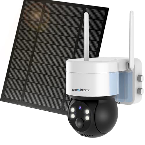 GENBOLT 2K Solar WiFi Security Camera Outdoor Wireless, Home Surveillance CCTV Camera Systems, Battery Powered IP Camera with PIR Detection, Color Night Vision