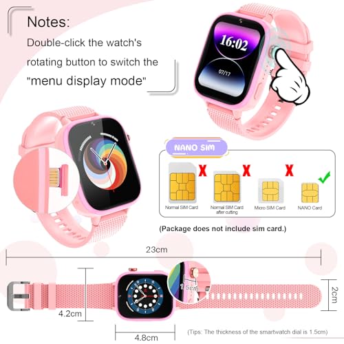 OKYUK 4G Smartwatch, Children's Watch with SIM Card, 47 Exciting Games, Two-Way Call Function, SOS Emergency Call Button, Ideal for Children from 3 to 12 Years, Alternative