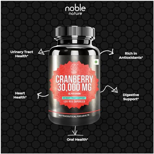 Noble Nature Cranberry Concentrate Extract + Vitamin C | 30,000mg | 120 Capsules | Triple Strength Ultimate Potency Formula | Urinary Tract Health Cranberry Pills Supplement