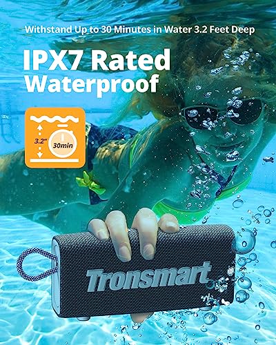 Tronsmart Portable Bluetooth Speaker, Trip Mini Speaker with Bluetooth 5.3, 20H Playtime, AUX, Mic, IPX7 Waterproof Speakers, Wireless Outdoor Speakers for Beach and Bike Travel - Blue