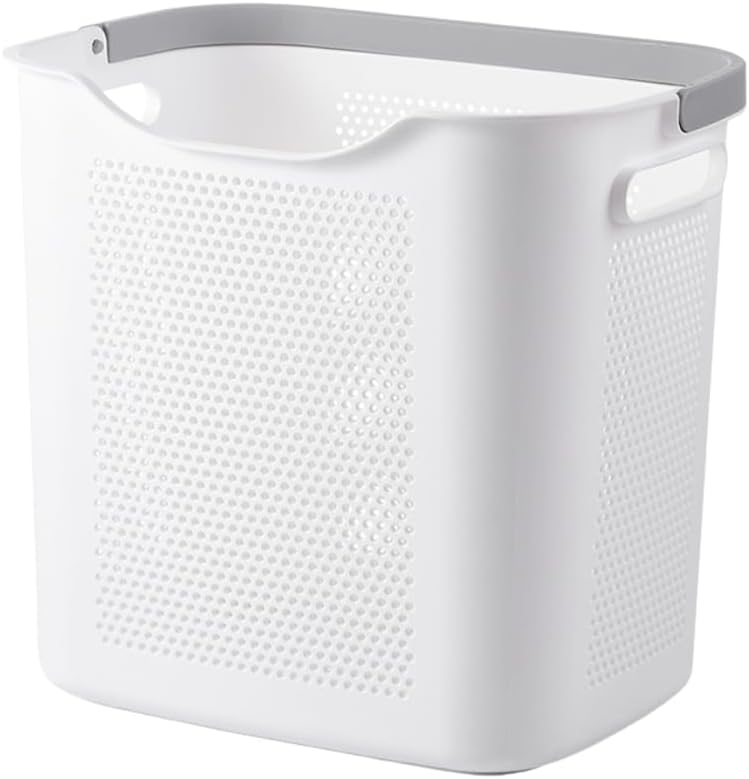 Large Dirty Clothes Basket 38.5x29x36cm White Durable PP Laundry Hamper with Hollow Out Design Multi-Grip Handles Anti-Deformation Storage Basket – image 1