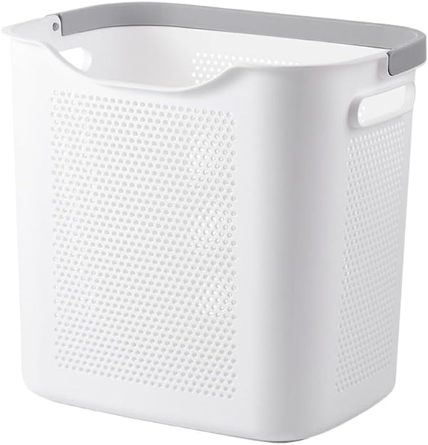 Large Dirty Clothes Basket 38.5x29x36cm White Durable PP Laundry Hamper with Hollow Out Design Multi-Grip Handles Anti-Deformation Storage Basket