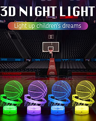 3D Basketball LED Night Light with 16 Color Modes, Smart Touch & Remote Control – Cool Illusion Lamp Gift for Boys & Girls Ages 3–8 – Perfect Room Decor for Young Basketball Lovers