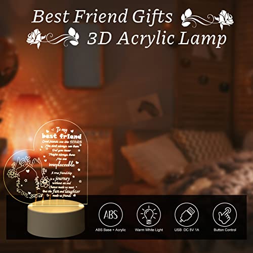 BPA Friend Gifts for Women, Bestie Gifts Acrylic USB Night Light for Birthday Gifts, BFF Thanksgiving Chrismas Holiday Friendship Gifts