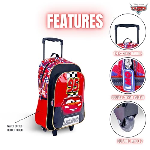 TRUCARE Disney Cars 16 Inch Kids 3-in-1 Trolley School Bag Set - Ergonomic Backpack, Insulated Lunch Bag & Pencil Case,Lightweight, Durable, Students 6+ - Perfect for Travel & School,For Boys