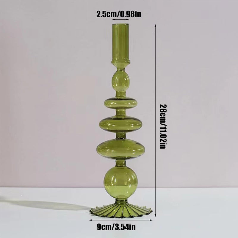 LKPOMI Glass Candlestick Holders - Colorful Glass Taper Candle Stand - Modern Elegant Candle Sticks - Pink