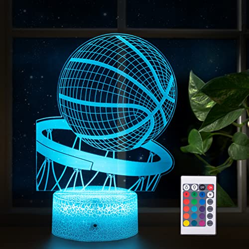 3D Basketball LED Night Light with 16 Color Modes, Smart Touch & Remote Control â€“ Cool Illusion Lamp Gift for Boys & Girls Ages 3â€“8 â€“ Perfect Room Decor for Young Basketball Lovers