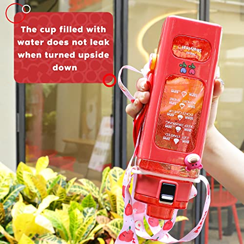 fufeisi Kawaii Water Bottle for Girls,Cute Kids Water Bottles with Straw,700ml Portable LeakProof Water Bottles With Adjustable Shoulder Strap for School(Red)…