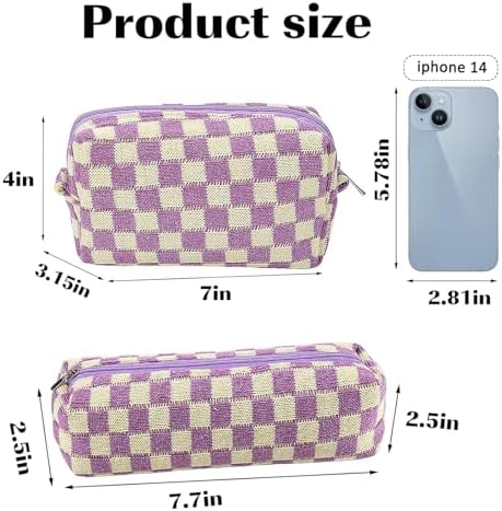 ZLFSRQ 3Pcs Checkered Makeup Bag for Women Large Cosmetic Bag Set Travel Toiletry Bag Makeup Pouch Bag for Purse Pink Zipper Storage Bag Organizer Cute Small Aesthetic Girls Car Essentials Bag
