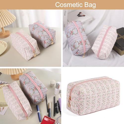 Makeup Bag, Travel Cosmetic Bag for Women Girls, Zipper Make Up Pouch, Floral Flowers Toiletry Organizer Makeup, Portable Storage Bag (Pink)
