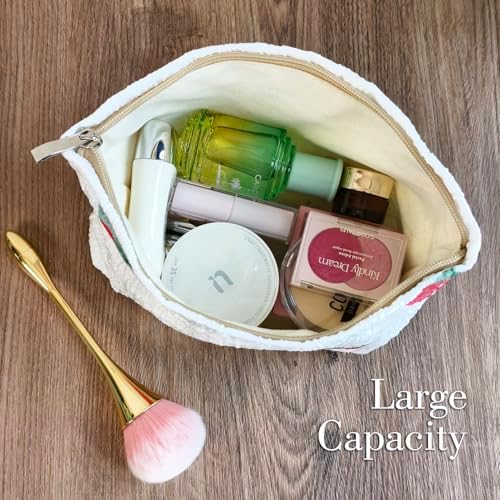 STARDW Flower Cosmetic Bags Makeup Bags for Women and Girls,Travel Makeup Bag Large Capacity Canvas Makeup Bag,Makeup Organizer Bag Zipper Pouch, Embossed pink, Large Capacity Aesthetic Makeup Bags