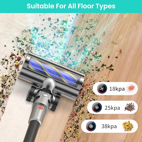 Belife BVC11 Cordless Vacuum Cleaner, 38Kpa/450W Powerful brushless motor with 45 mins runtime, 6 in 1 Wireless Vaccum Cleaner for Home Floor Pet Hair, LED display (gold)