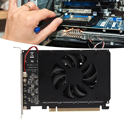 Bewinner M.2 NVME to PCIE Adapter, Adapter Card NVME M.2 to PCIE X16 4 Ports 32Gbps Expansion Card Computer Accessories with Enhanced Cooling Fan