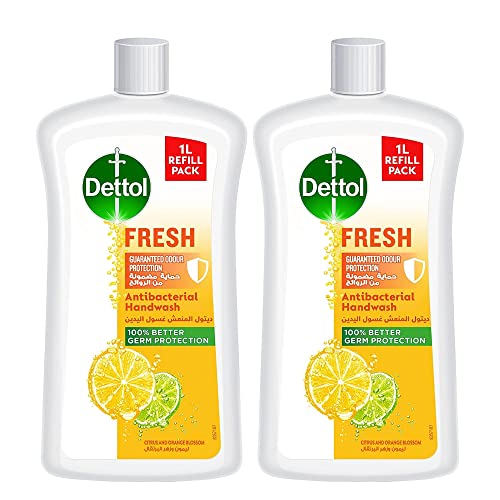 Dettol Fresh Liquid Handwash Pump, Citrus & Orange Blossom Scent, 1L x 2