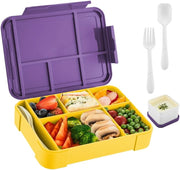 4H Essential Bento Lunch Box 6 Compartments, Leak Proof Food Container, BPA Free Microwave Safe, Meal Prep Box for Adults Kids School Office Travel (Green) - Purple