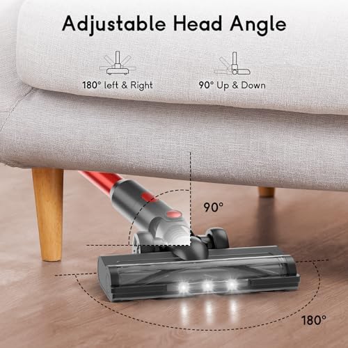 BSNAW Cordless Vacuum Cleaner for Home - Lightweight, 30Kpa Stick Vacuum Clean with Rechargeable Battery, Max 45Mins Runtime, 8 in 1 Handheld Vacuum for Hardfloor & Carpets Pet Hair, Red