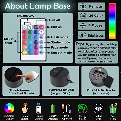 althiqahkey 3D Illusion lamp, LED Night Light,Cricket Gifts Toys Decor LED Night Light with 7 RGB Colours Bedside Lamp Touch Adjustable Brightness Birthday Present Decoration for Baby Boy Girl Kids