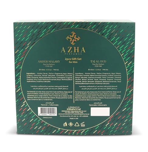 Azha Perfumes - 2Pc Gift Set Amber Malaky EDP 100 ml + Taj Al Oud EDP 100 ml for Men
